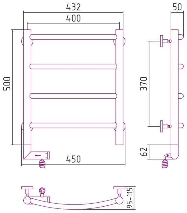 Сунержа Электрический полотенцесушитель 1000x300, Галант 2.0, 00-5200-5040 цвет: без покрытия