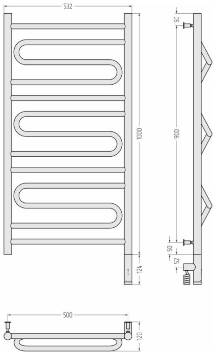 Сунержа Электрический полотенцесушитель 600x500, Элегия 3.0, 00-5819-1050 цвет: без покрытия
