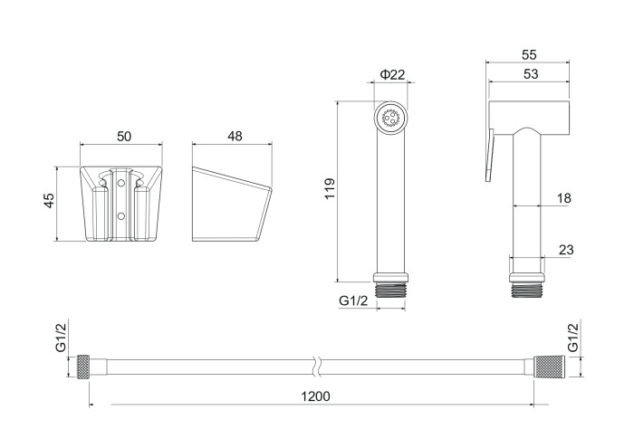 Гигиенический ручной душ со шлангом 120 см и держателем, Aquatek, хром арт. AQ2054CR