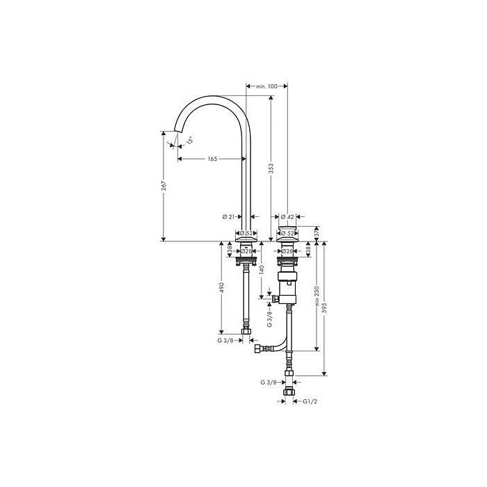 Смеситель для раковины на два отверстия One Axor, шлифованная бронза арт. 48060140