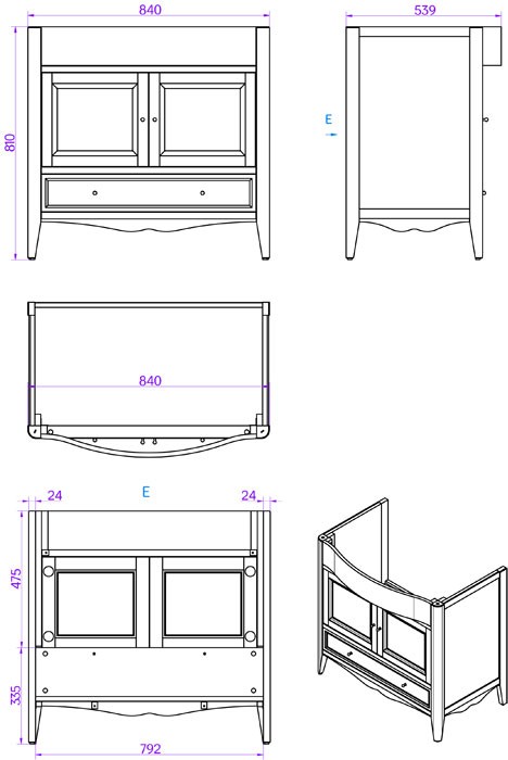 База с раковиной simas ar864bi*1 90х56см, напольная, с 1отв., 2 распашные дверки+1 выдв.Ящик, доводч. Blum, ручки: riflesso бронза, Veronica nuovo vintage, Tiffany World - VER3090-V+AR864bi*1 комплект