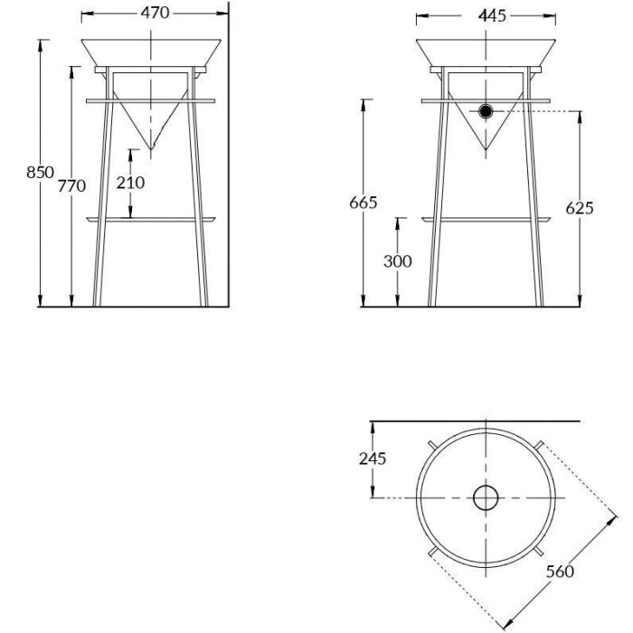 Металлическая структура напольная 44см, Cono Kerama Marazzi, черный - CO.44\BLK.M