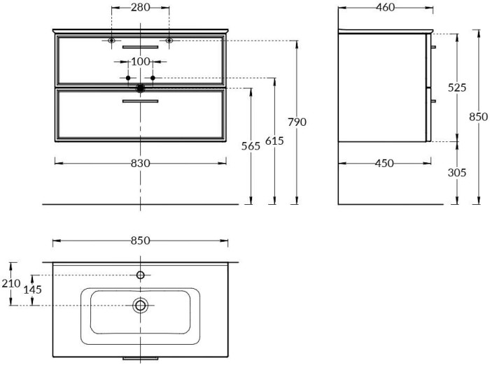 Тумба подвесная 85 см, 2 ящика, Piano classic Kerama Marazzi, синий - PIA.CL.85\BLU.M