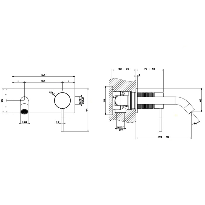 Встраиваемый однорычажный смеситель с изливом, без донного клапана, Gessi Cesello, шлифованная сталь арт. 54488#239