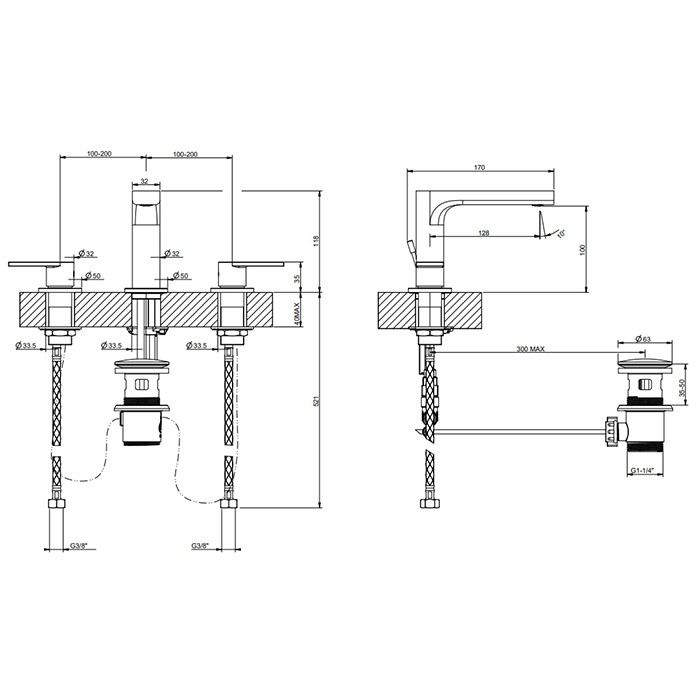 Смеситель для раковины, на 3 отв, донный клапан, Gessi Emporio Via manzoni, finox brushed nickel арт. 38612#149