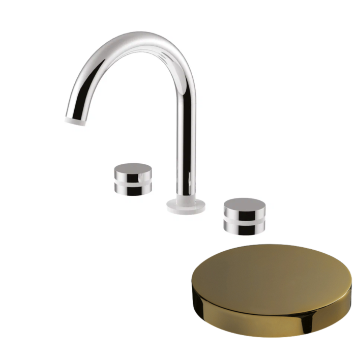 Смеситель для раковины на 3 отверстия, поворотный излив, без донного клапана, Giulini My ring, золото арт. MR0112/SCO