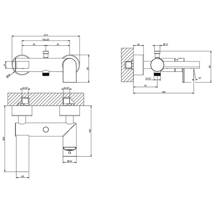 Смеситель для ванны, подвесной, с автоматическим переключателем ванна-душ, Gessi Emporio Via manzoni, хром арт. 38613#031