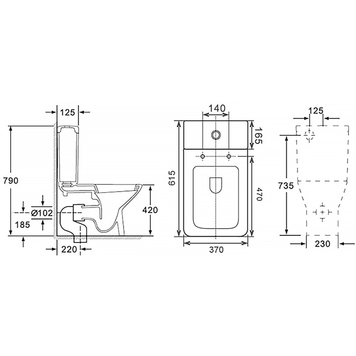 Унитаз-компакт Formal 370х315х790 напольный, безободковый, в комплекте с бачком и сиденьем микролифт, Azario Sente арт. AZ-1353B