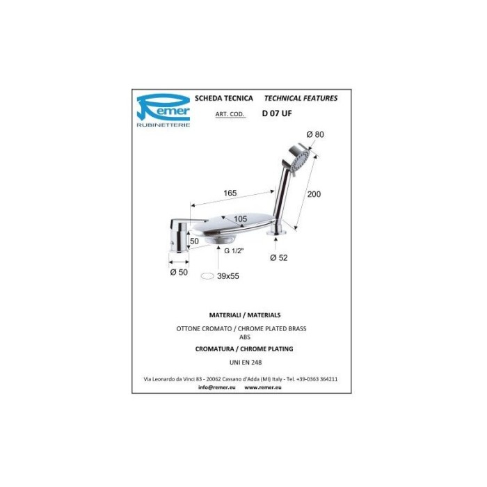 Смеситель хром глянцевый, Remer Dream, внешнего монтажа D07UF
