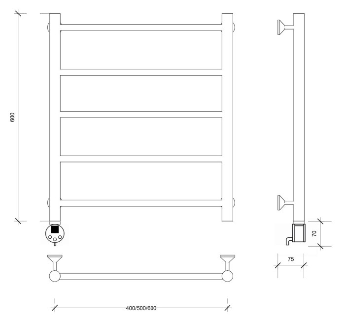Полотенцесушитель электрический 60x60 Триада 1 Secado арт. 4673739241899
