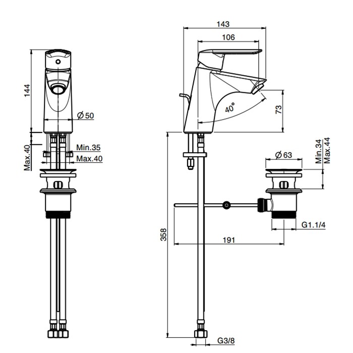 Fima Carlo Frattini Смеситель для раковины, на 1 отв., с донным клапаном, Spot, F3001CR.1.ES цвет: хром