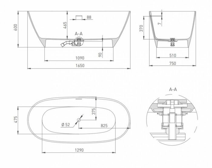 Ванна отдельностоящая 165x75, глянцевая, Salini SOFIA арт. 102511G