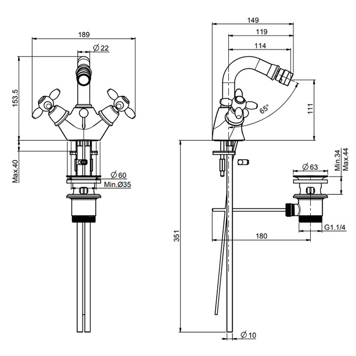 Fima Carlo Frattini Смеситель для биде, на 1 отв., с донным клапаном, Olivia, F5022OR цвет: золото