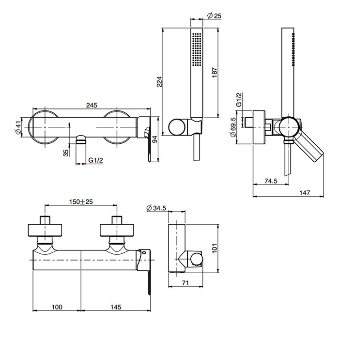 Fima Carlo Frattini Смеситель д ля душа внешнего монтажа с душевым компле ктом, Mast, F3135OR цвет: