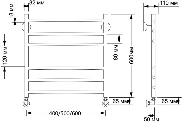 Полотенцесушитель водяной латунный 60x60 Триада 3 (бронза) Secado арт. 4603777468873