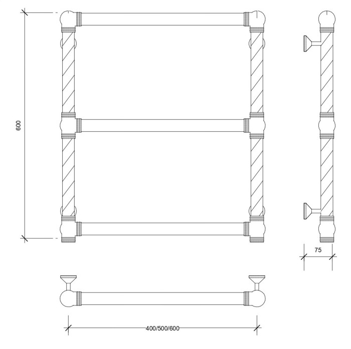 Полотенцесушитель водяной латунный 40x60 Фалерони 1 Trenza (бронза) Secado арт. 4603759408651