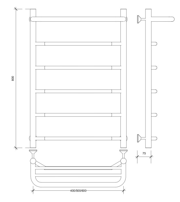 Полотенцесушитель водяной 80x60 Агата 1 СП (черный) Secado арт. 4673739223116