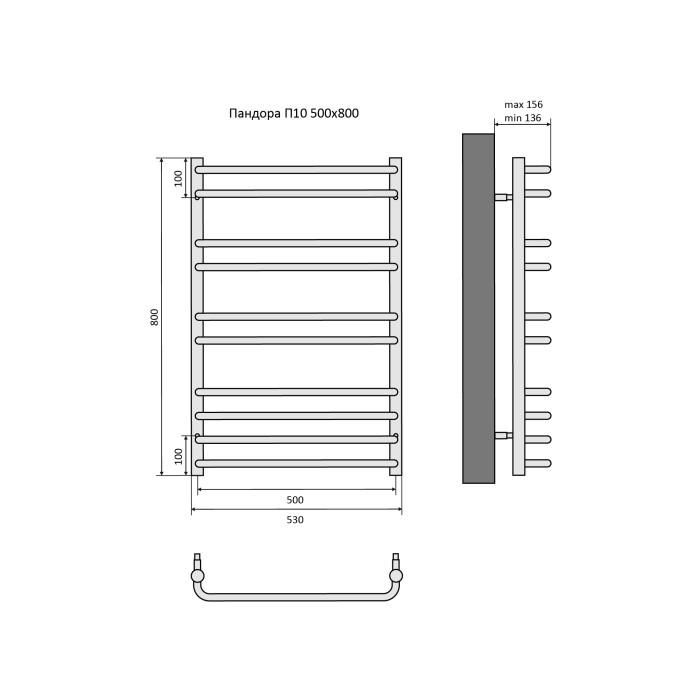 Полотенцесушитель водяной 500х800 Aquatek Пандора, черный муар арт. AQ RRС1080BL