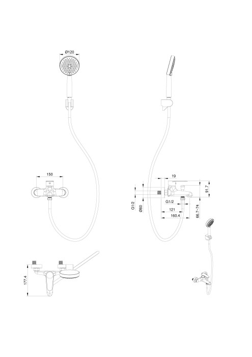 Смеситель для ванны с душем, Wonzon & Woghand Alfa, WW-AE3204-MW цвет: белый