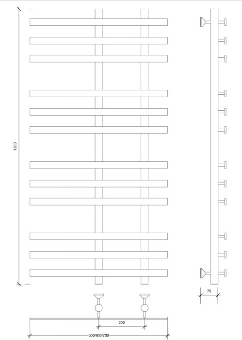Полотенцесушитель водяной 120x20x50 Понтида 3 (черный) Secado арт. 4673739227695