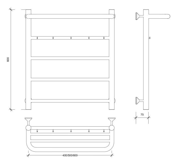 Полотенцесушитель водяной 60x60 Триада 1 КСП (черный) Secado арт. 4673739228821