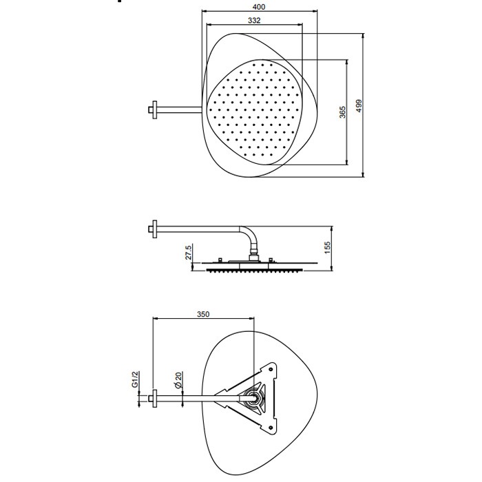 Fima Carlo Frattini Верхний душ Cloud, в комплекте с настенным держателем 350 мм., верхняя пластина хром, Wellness, F2650CCR цвет: хром