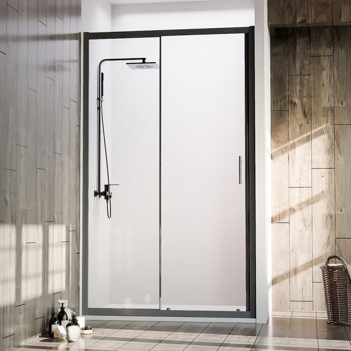 Душевая дверь 1500x1900, Veconi Vianno, черный, стекло прозрачное арт. VN72B-150-01-C4