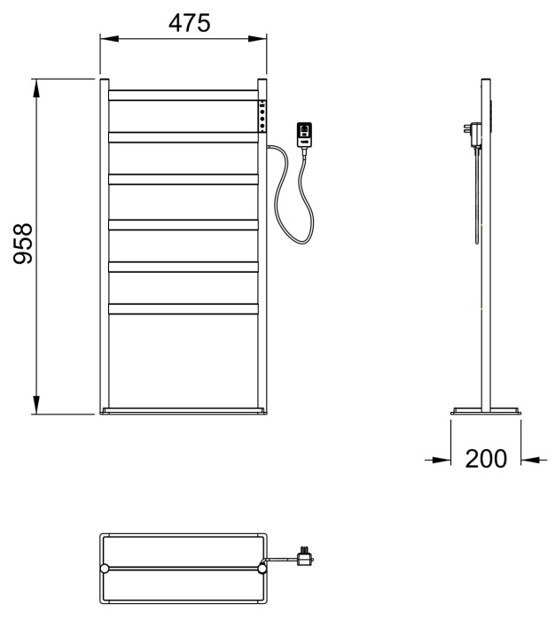 Полотенцесушитель электрический напольный, Wonzon & Woghand Essen, WW-A406-MB цвет: черный
