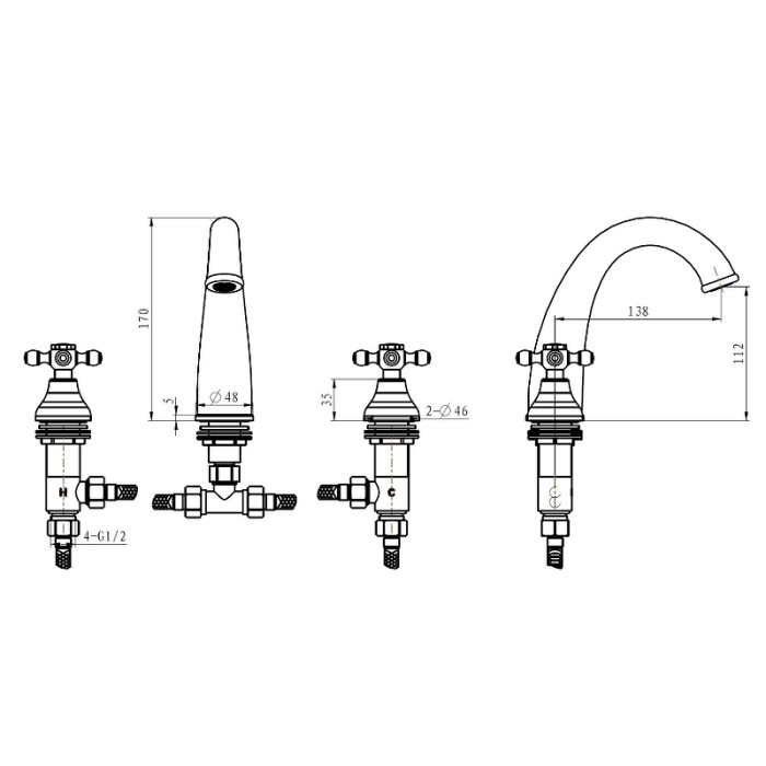 Смеситель для раковины, бронза, Royal Cristal Boheme 297-Royal/CRST
