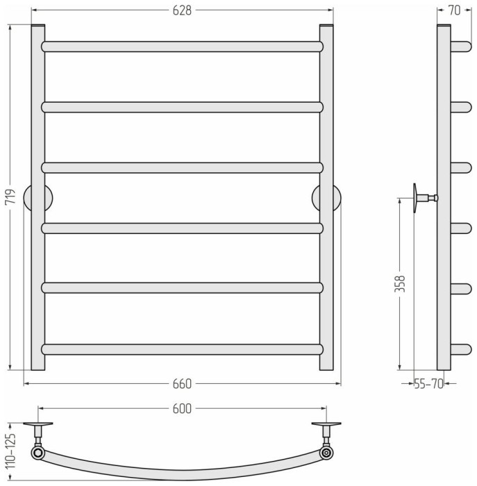 Стилье Водяной полотенцесушитель 800x600, Универсал-50, 00650-8060 цвет: без покрытия