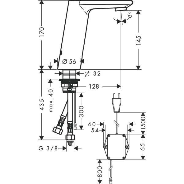 Смеситель для раковины электронный без регулировки температуры, питание от сети 230V, Hansgrohe Metris S, хром арт. 31103000