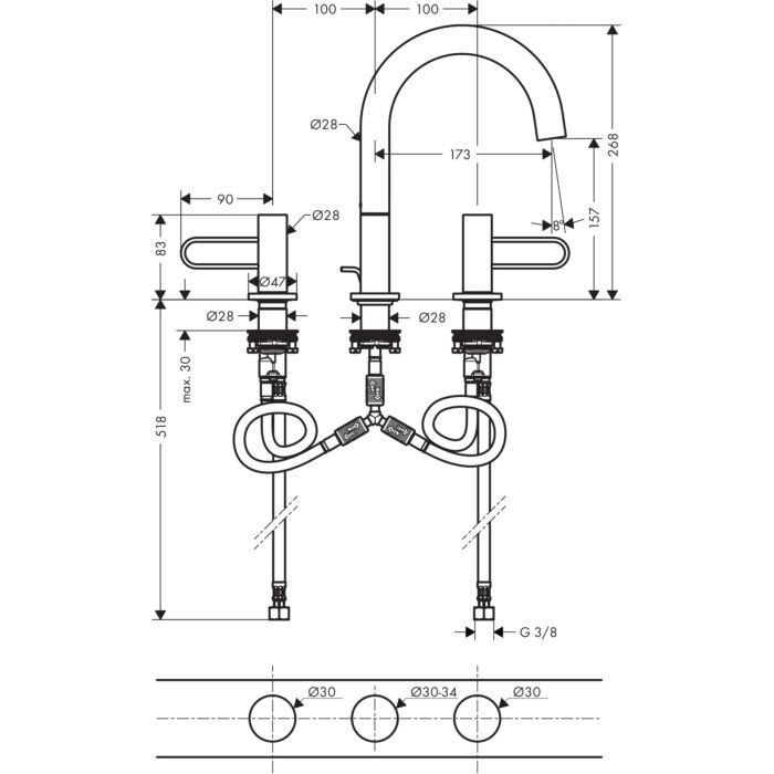 Смеситель для раковины Uno Axor, шлифованная медь арт. 38054950