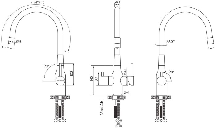 Смеситель для кухни  Paulmark SALIX, вороненая сталь - Sa213419-GM
