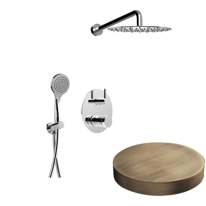 Встраиваемый душевой комплект на 2 режима, однорычажный, с поворотным переключателем, ручной душ, кронштейн, верхний душ d25 см, Giulini My ring deluxe, бронза матовая арт. MR0067DLEPBROP