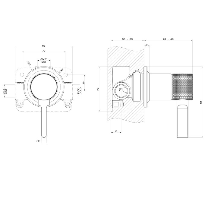 Встраиваемый однорычажный смеситель, на 1/2",одна позиция, Gessi Inciso, black xl арт. 58109#299