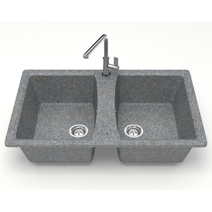Кухонная мойка Elmas 780х500х190 двойная, искусственный мрамор, темно серая, Azario Elmas - CS00084167