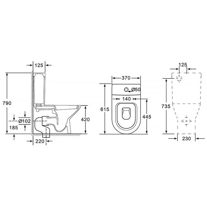Унитаз-компакт 370х615х790 напольный, безободковый в комплекте с бачком и сиденьем микролифт, Azario FRETTA NEW арт. AZ-1223B