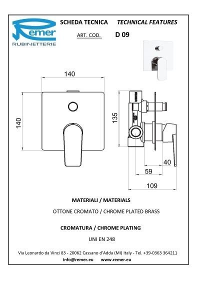Смеситель хром глянцевый, Remer Dream, скрытого монтажа D09