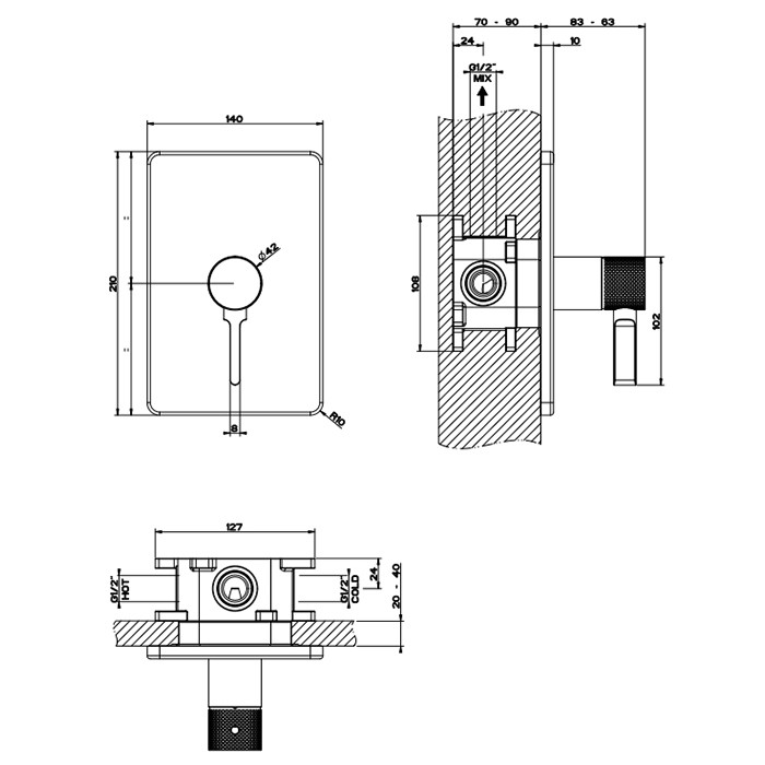 Смесителя для ванны, встраиваемый, на 1 источник, Gessi Inciso, золото арт. 58061#246