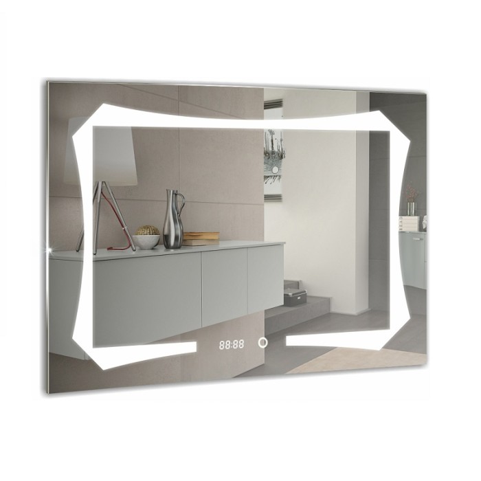 Зеркало OTTO-4 800х600 c подсветкой и диммером, сенсор выкл+часы, Azario Otto - ФР-00001398