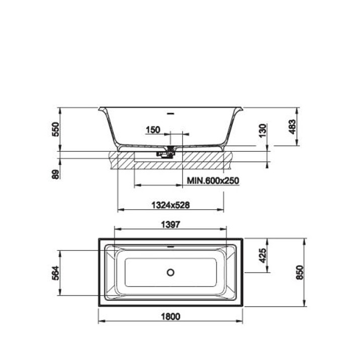 Ванна 180х85х55см., со сливом-переливом, Eleganza Gessi, матовый белый - 46715#521
