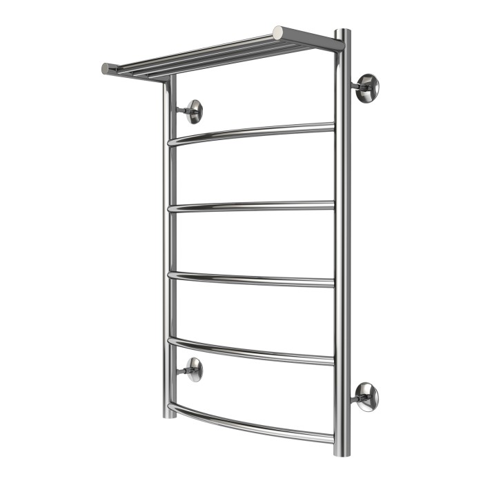 Полотенцесушитель водяной 500/800 с полкой, 5 секций, нижнее/диагональное подключение, 1/2", хром, Verona Azario - AZ04158P
