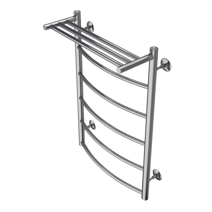 Полотенцесушитель водяной 500/800 с полкой, 5 секций, нижнее/диагональное подключение, 1/2", хром, Verona Azario - AZ04158P