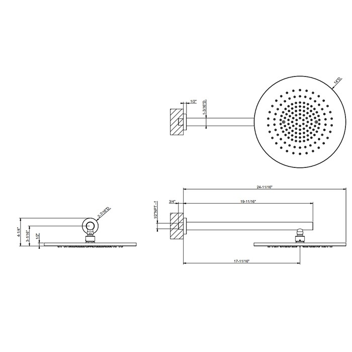 Верхний душ d35.5см., с настенным держателем 45см., Gessi 316, brushed brass pvd арт. 54148#727