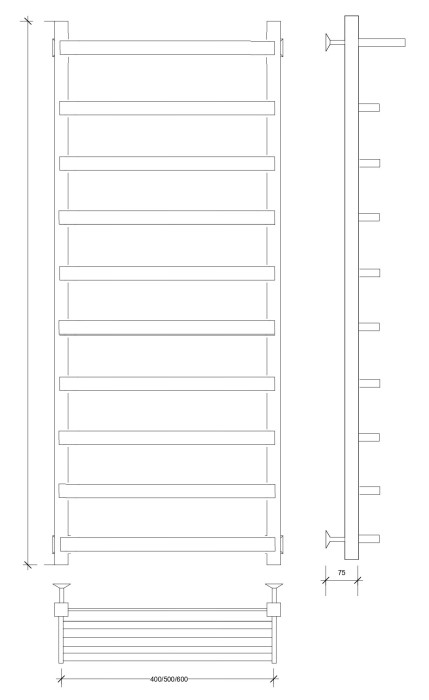 Полотенцесушитель водяной 120x40 Корсано 1 СП (черный) Secado арт. 4673739246689