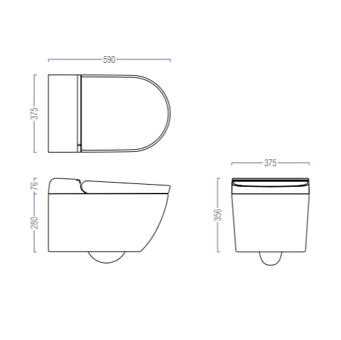 Подвесной унитаз GSI Pura Hygea 590х375 мм с биде, безободковый с сиденьем Soft-Close, цвет белый глянцевый арт. 741811