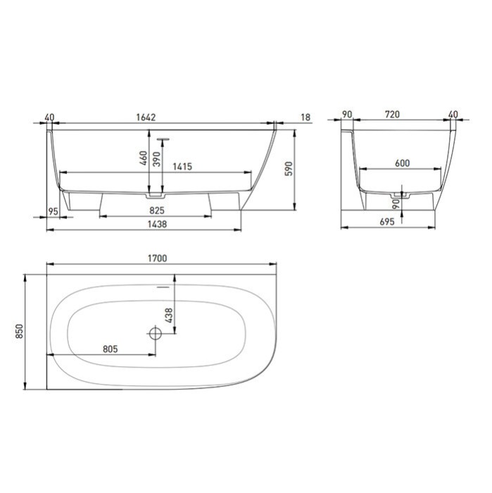Ванна пристенная угловая 170x85, матовая, Salini SOFIA CORNER L арт. 102525MRF