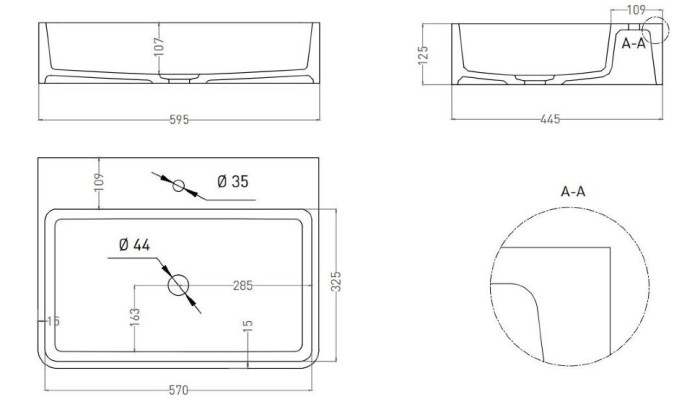 Раковина накладная 59,5x44,5, глянцевая, Salini OTTAVIA арт. 1103101GRH