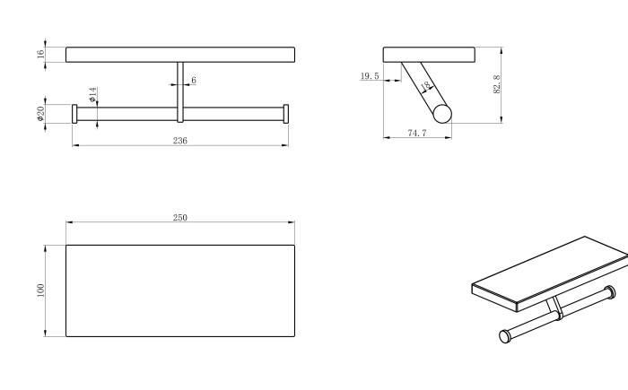 Двойной держатель для туалетной бумаги с полкой, Wonzon & Woghand, WW-V3802-MB цвет: черный