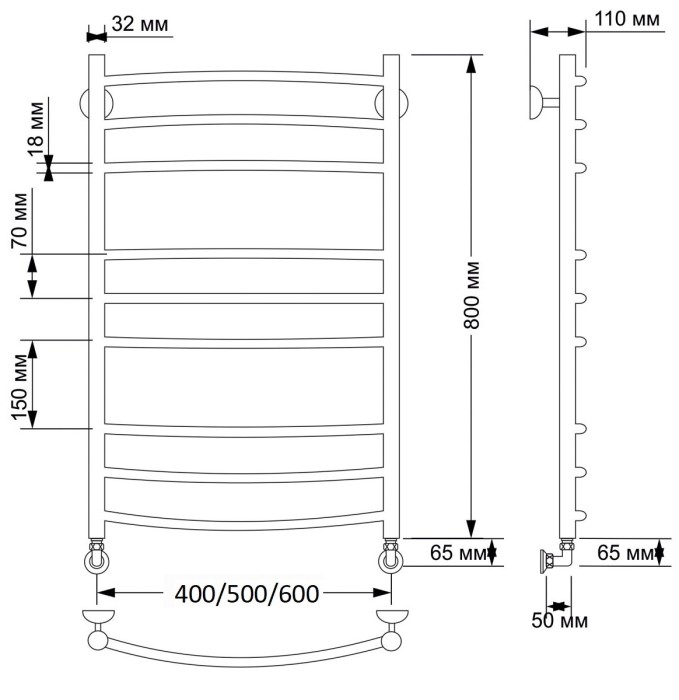 Полотенцесушитель водяной латунный 50x80 Милан 3 (бронза) Secado арт. 4603777477165